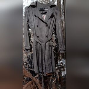 Women's xs Kendall And Kylie Grey Faux Suade Light Weight Overcoat.